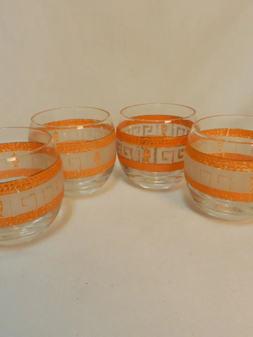 Royal Hickman Vintage Set 4 Fox Hunt Old Fashioned Rock Glasses orange frosted